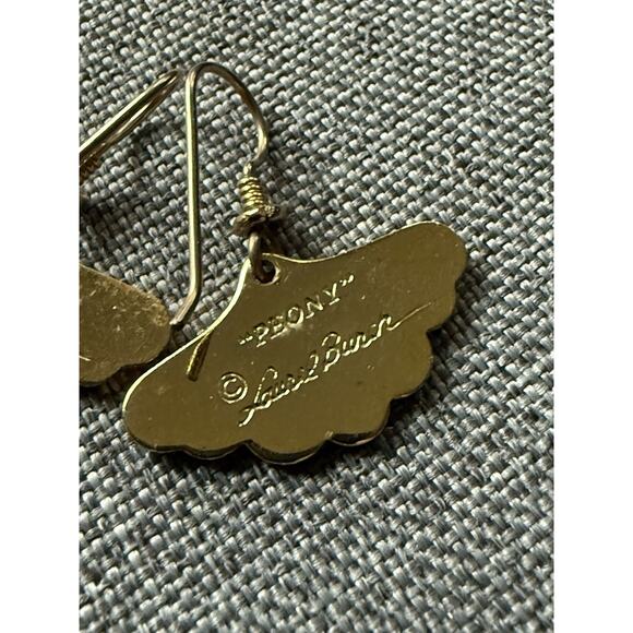 Vintage Laurel Burch 'Peony' Black Red Enamel Gold Pierced Drop Earrings Whimsy - Picture 2 of 4